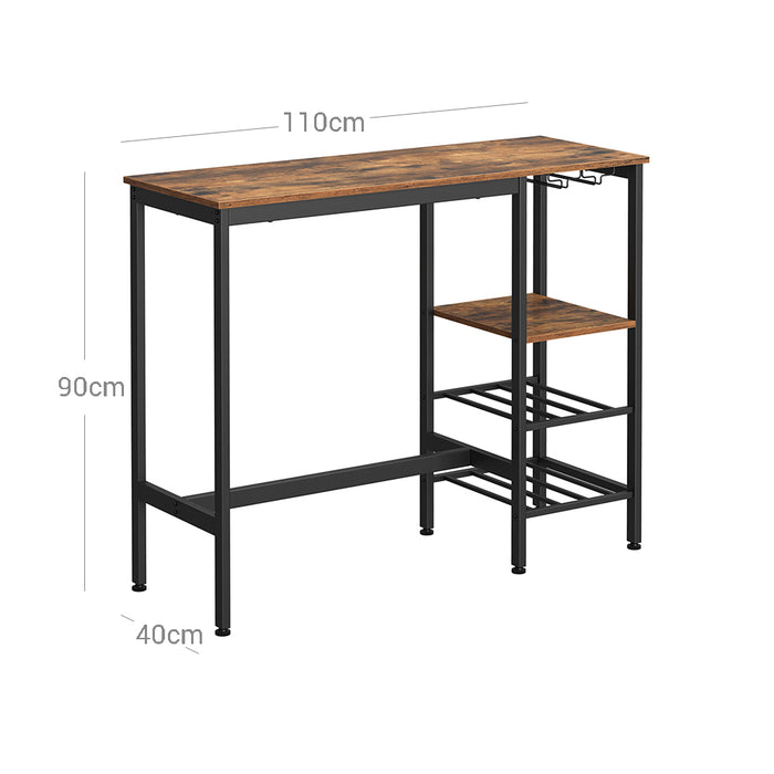 AUSLAUF VASAGLE | High Table, Dining Table, Bar Table, with Wine Glass Holder und Bottle Rack, for Living Room, Kitchen, 110 x 40 x 90 cm, Industrial, rustikal braun und Black LBT013B01