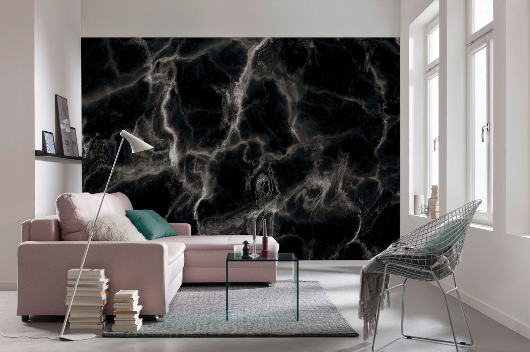 Digitaldruck Vlies Fototapete | Marble Black and White | 400 x 250 cm