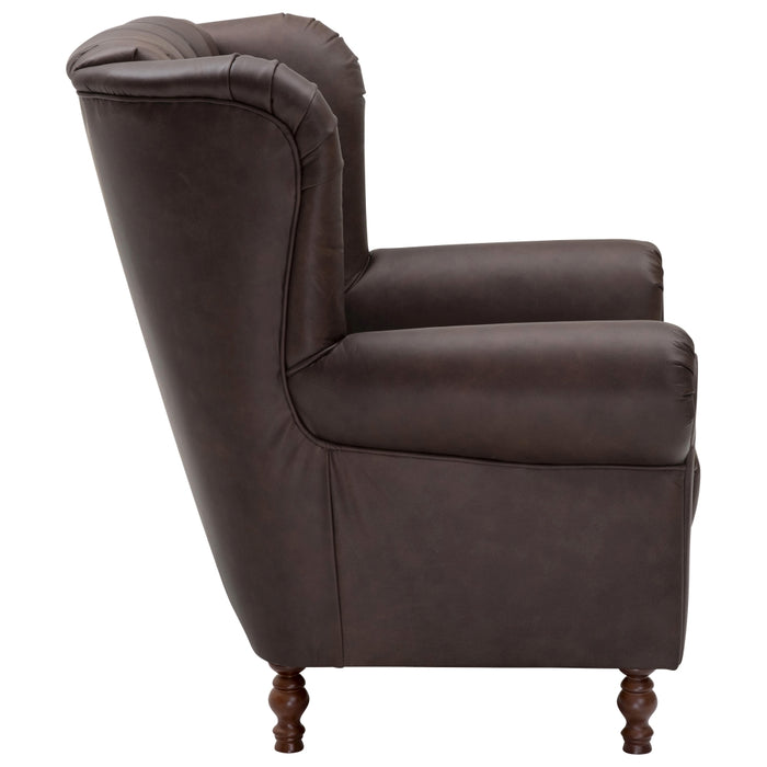 NEU Max Winzer | Vary | Sessel | Ohrenbackensessel | Echtleder (Antikoptik | Füße Buche Nussbaum Dunkel Lackiert (gedrechselt)