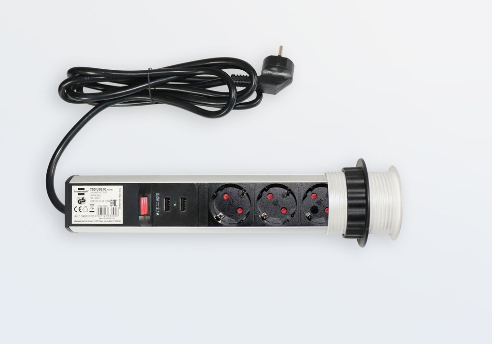 Hammerbacher NEU | Steckdosentower Aluminium versenkbar