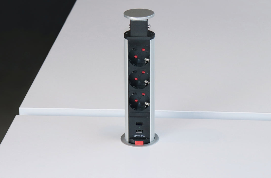 Hammerbacher NEU | Steckdosentower Aluminium versenkbar