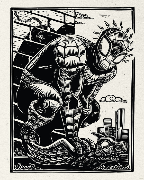 Komar NEU | Komar Wandbild- Marvel Spider-Man Lino-Cut