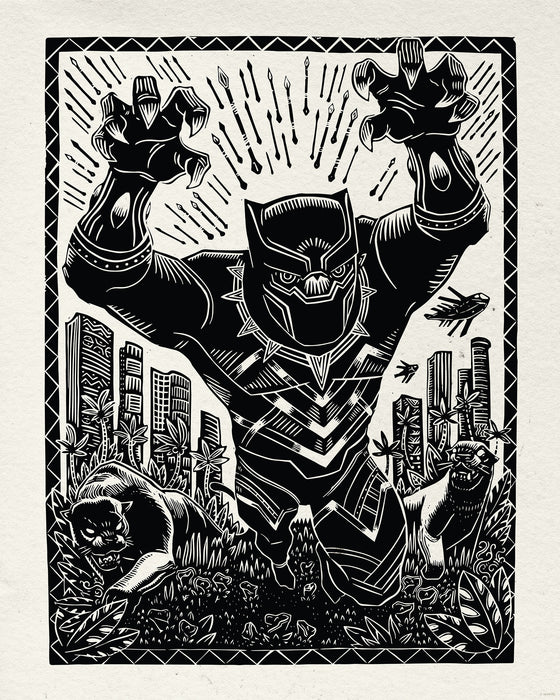 Komar NEU | Komar Wandbild- Marvel Black Panther Lino-Cut Charge