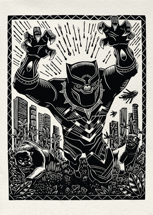 Komar NEU | Komar Wandbild- Marvel Black Panther Lino-Cut Charge
