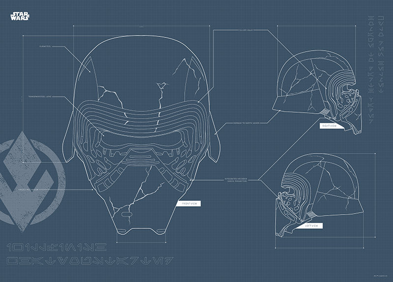 Komar NEU | Wandbild - Star Wars EP9 Blueprint Kylo Helmet - Größe 40 x 30 cm