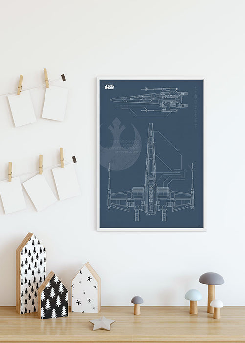 Komar NEU | Wandbild - Star Wars Blueprint X-Wing - Größe 50 x 70 cm