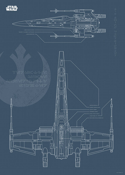 Komar NEU | Wandbild - Star Wars Blueprint X-Wing - Größe 50 x 70 cm