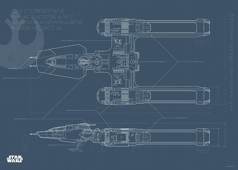 Komar NEU | Wandbild - Star Wars EP9 Blueprint Y-Wing - Größe 40 x 30 cm