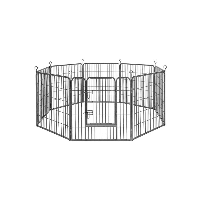 AUSLAUF FEANDREA | 8-teilig Tierlaufgitter, Eisen Hundegitter, stabil Tiergitter, Welpenlaufstall, faltbar und tragbar, 77 x 80 cm, grau PPK88G