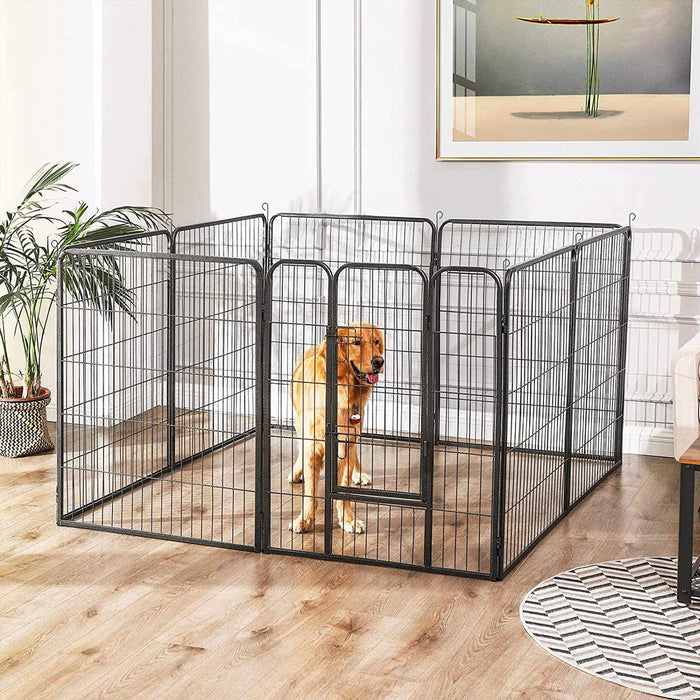 AUSLAUF FEANDREA | 8-teilig Tierlaufgitter, Eisen Hundegitter, stabil Tiergitter, Welpenlaufstall, faltbar und tragbar, 77 x 80 cm, grau PPK88G