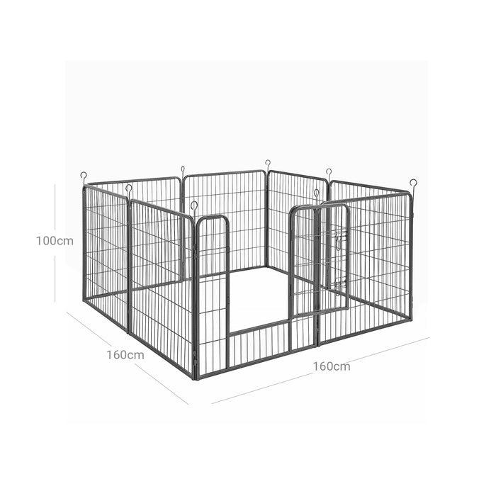 AUSLAUF FEANDREA | 8-teilig Tierlaufgitter, Eisen Hundegitter, stabil Tiergitter, Welpenlaufstall, faltbar und tragbar, 77 x 80 cm, grau PPK88G