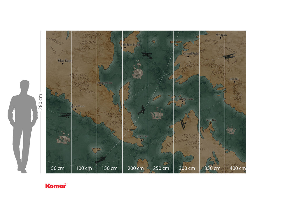 Komar NEU | Digitaldruck Vlies Fototapete - Old Travel Map - Größe 350 x 250 cm