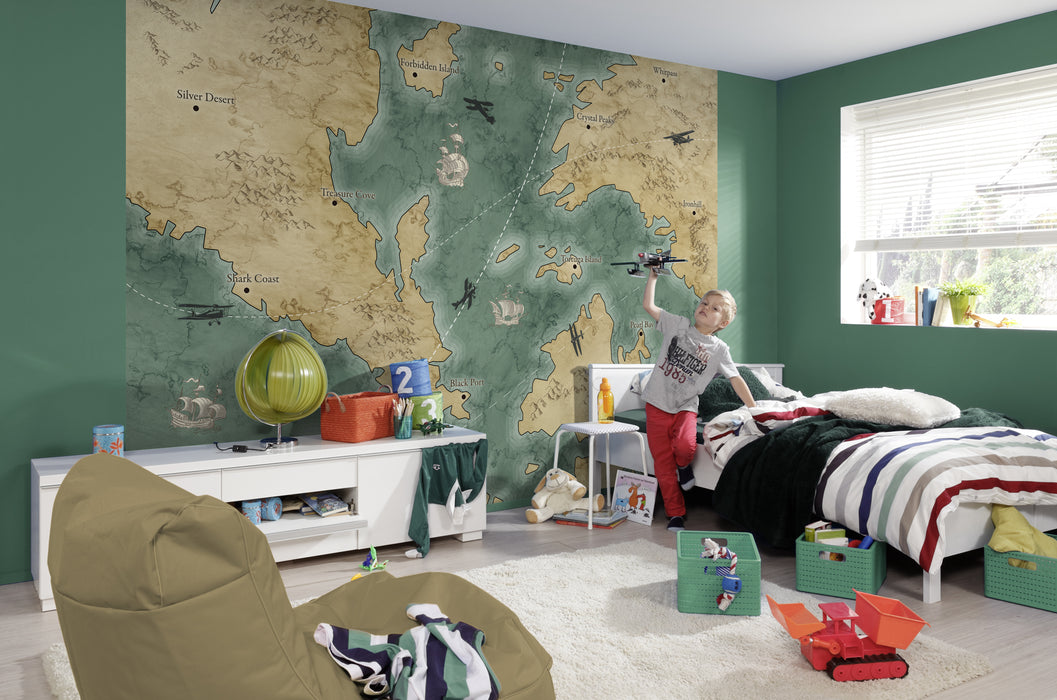 Komar NEU | Digitaldruck Vlies Fototapete - Old Travel Map - Größe 350 x 250 cm