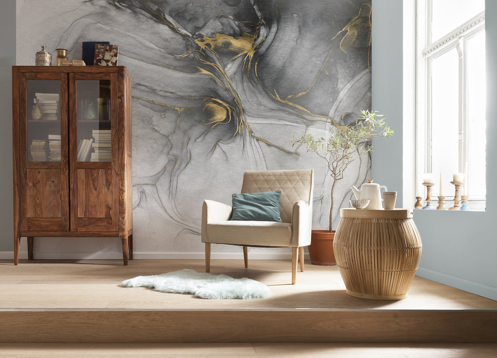 Digitaldruck Vlies Fototapete | Ink Gold Flow | 350 x 250 cm