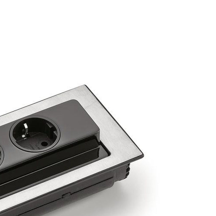 Evoline® BackFlip-USB | Einbausteckdosenelemente | mit schweizer Steckdosen | Edelstahl