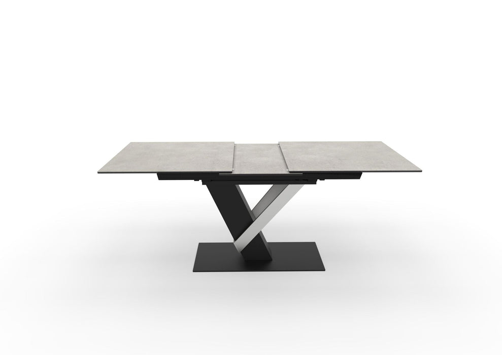 MCA | MASSARO TISCH 160-210 HG | KERAM.11MM HELLGRAU SÄULE | SCHW.+EDELST.PLATTE SCHWA