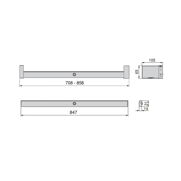 emuca Schrankstange Castor LED-Licht regulierbar 708-858 mm Sensor Alu Matt elox