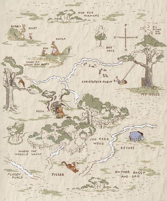 Komar | Vlies Fototapete | Winnie the Pooh Map | Größe 200 x 240 cm