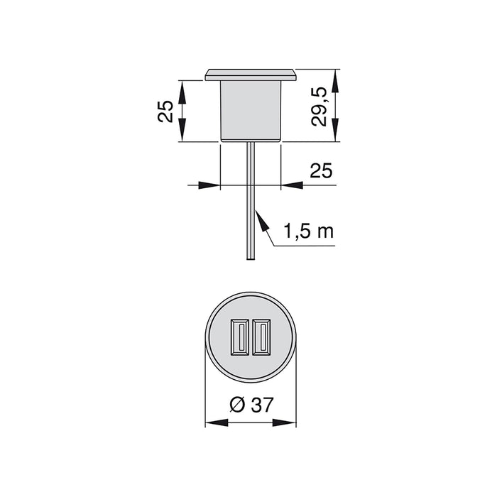 emuca USB-Ladeanschluss, rund, zum Einbetten in Möbel, 2 USB-Anschlüsse, D. 37 m