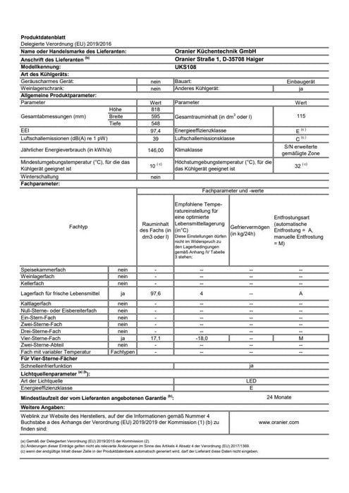 Oranier | UKS108 | Unterbaukühlschrank