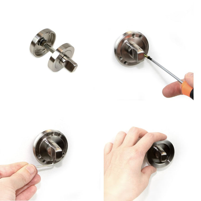 Satz von 5 Verurteilungen rer Rosette Innentüren, Durchmesser 50mm, Zamak, Nickel satiniert