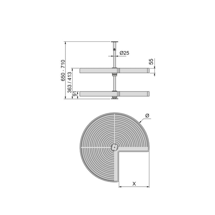 emuca Satz drehbare Ablagen Küchenschränke 270º Modul 800 mm Kunststoff Alu Grau