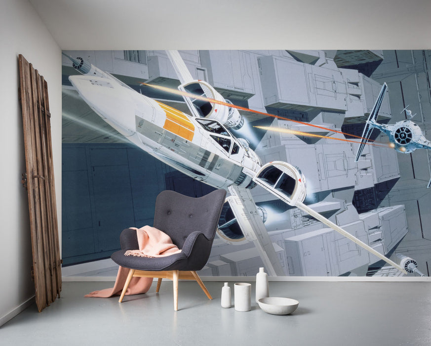 Vlies Fototapete | Star Wars Classic RMQ X|Wing vs TIE|Fighter | Größe 500 x 250 cm