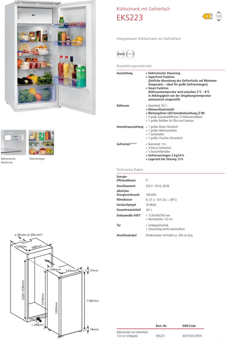 Oranier | EKS223 | Einbaukühlschrank