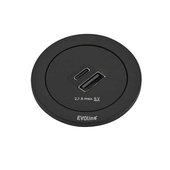 Naber | Evoline® One Doppel USB A+C | Steckdosenelement | Ring schwarz