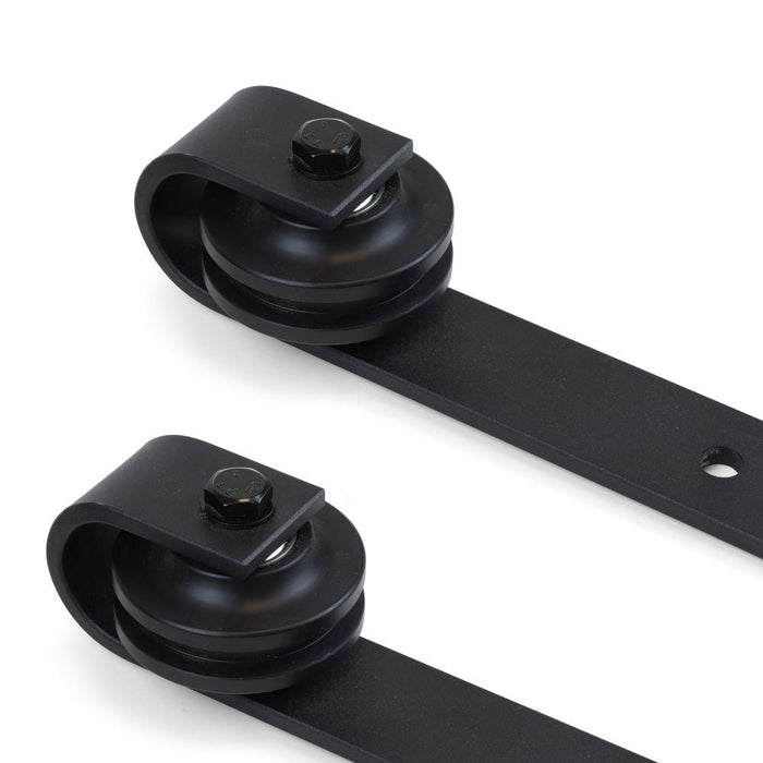 Emuca Set aus Hardware set eine Barn Holz Hänge-Schiebetür, sanftem Schließen, Paneele nicht inbegriffen, Stahl Kunststoff, Schwarz lackiert