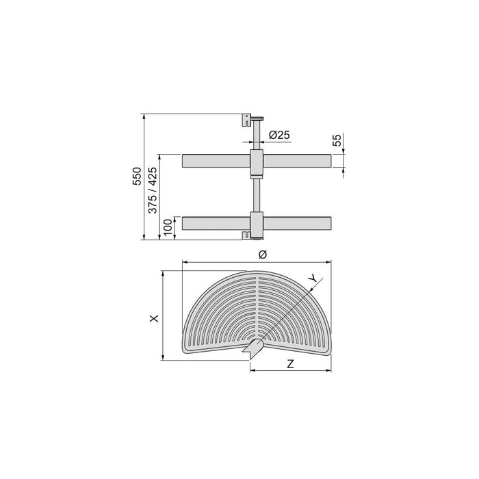 emuca Satz drehbare Ablagen Küchenschränke 180º Modul 800 mm Kunststoff Grau