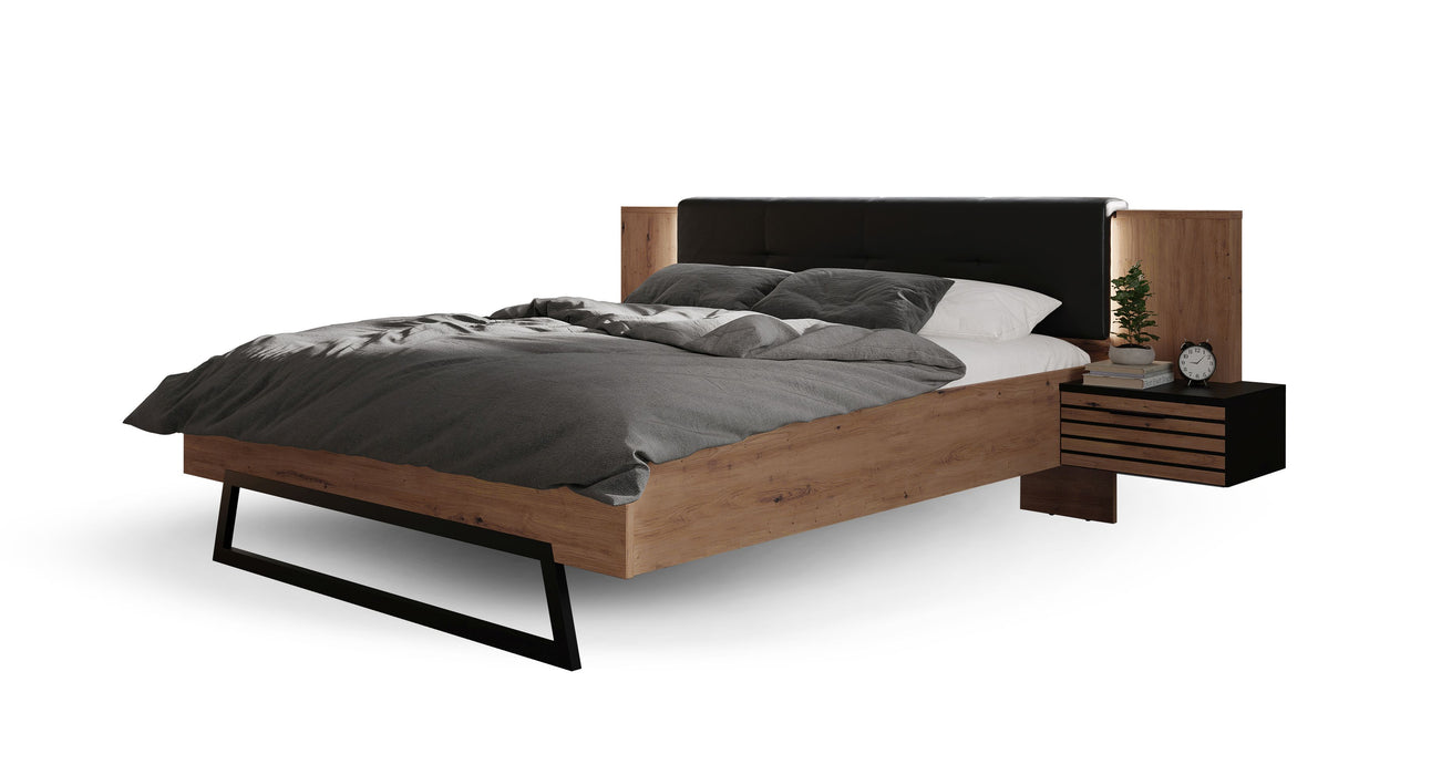 Hometrend | MELIKA 16NX Bett |  160x200 mit Nako-Set | inkl. LED | Schwarz/Dekor Lamellen Artisan Eiche / Artisan Eiche
