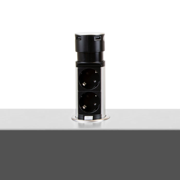 emuca Vertikal Push60 2-Fach-Steckdose mit 2 USB, versenkbar, mit push, Schuko-S