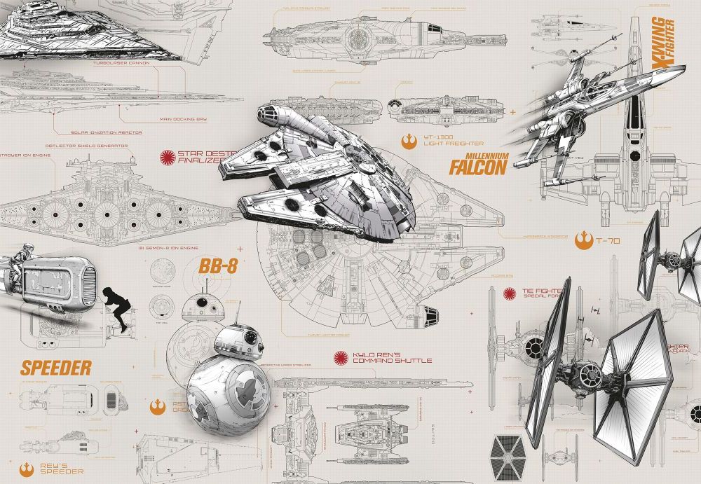 Papier Fototapete | STAR WARS Blueprints | Größe 368 x 254 cm