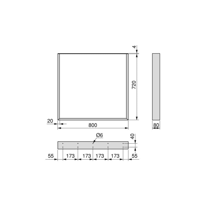 emuca Satz mit zwei Square rechteckige Tischbeine Breite 800 mm weiß lackiert