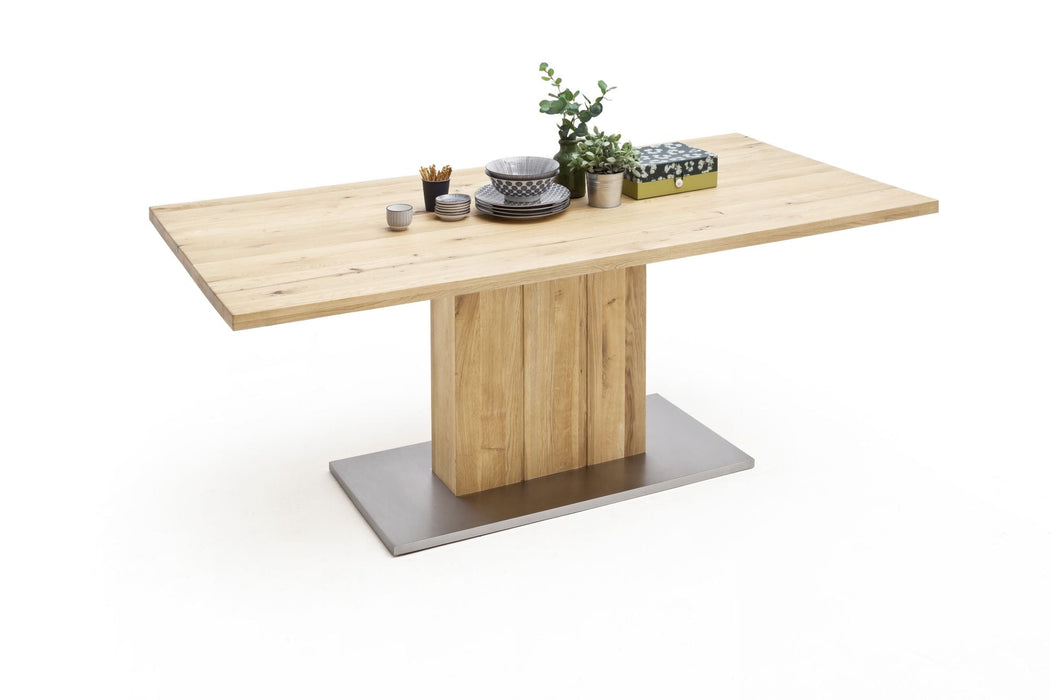 MCA | GRETA 1 TISCH | BALKENEICHE DL GEOELT | GERADE KANTE, SAEULENFUSS