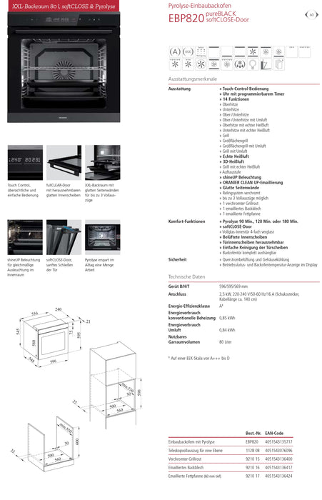 Oranier | EBP820 | Einbaubackofen