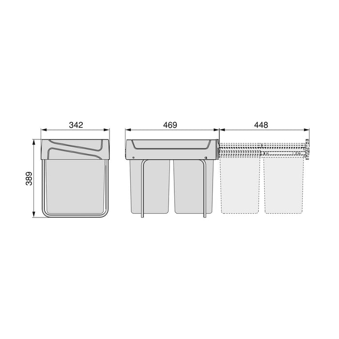 emuca Recyclingbehälter Küche  2x 20L Extrakt manuell Stahl Kunststoff Anthrazit