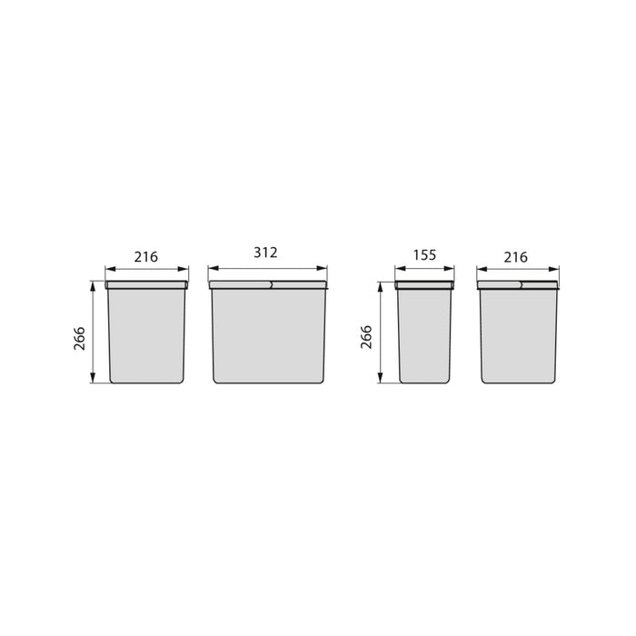 emuca Behälter für Küchenschublade, H 266 mm, 2x7L, Anthrazitgrau