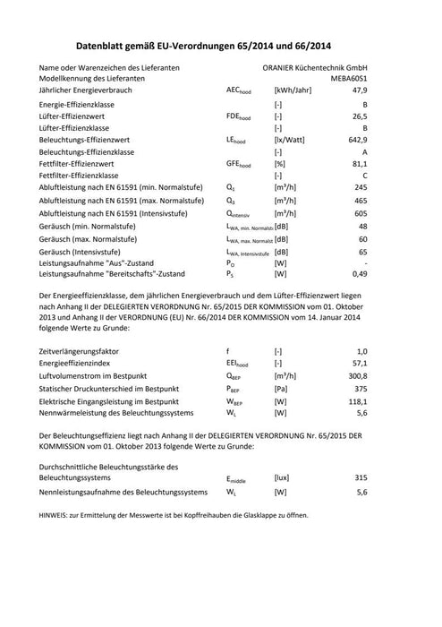 Oranier | MEBA60S1 | Dunstabzugshaube