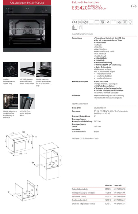 Oranier | EBS420 | Einbaubackofen