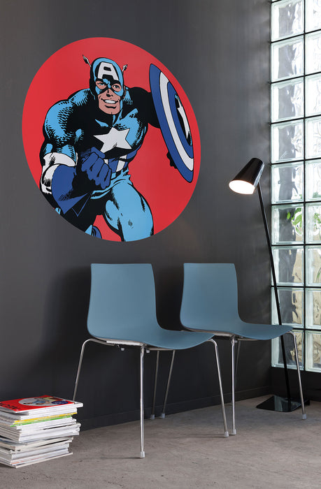 Komar | Selbstklebende Vlies Fototapete/Wandtattoo | Marvel PowerUp Captain America | Größe 125 x 125 cm