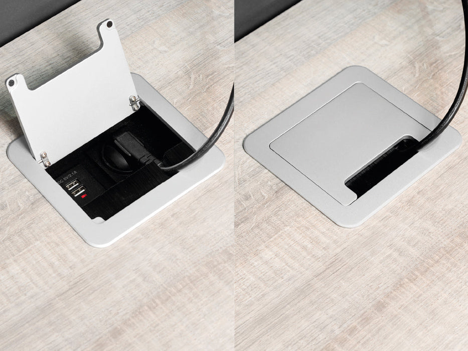 Desktop Multi-Connector Atom 14, 130x115mm, 1 Schuko-Stecker, 2 USB Typ A, 1 HDMI, Stahl Kunststoff Aluminium, Schwarz lackiert