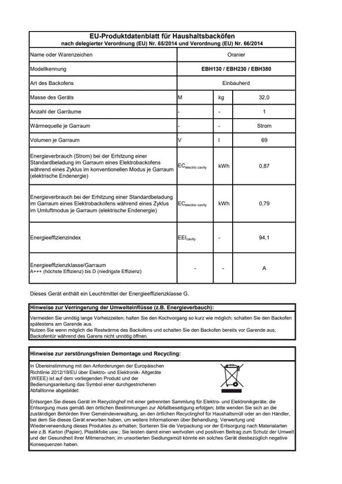 Oranier | EBH230 | Einbauherd