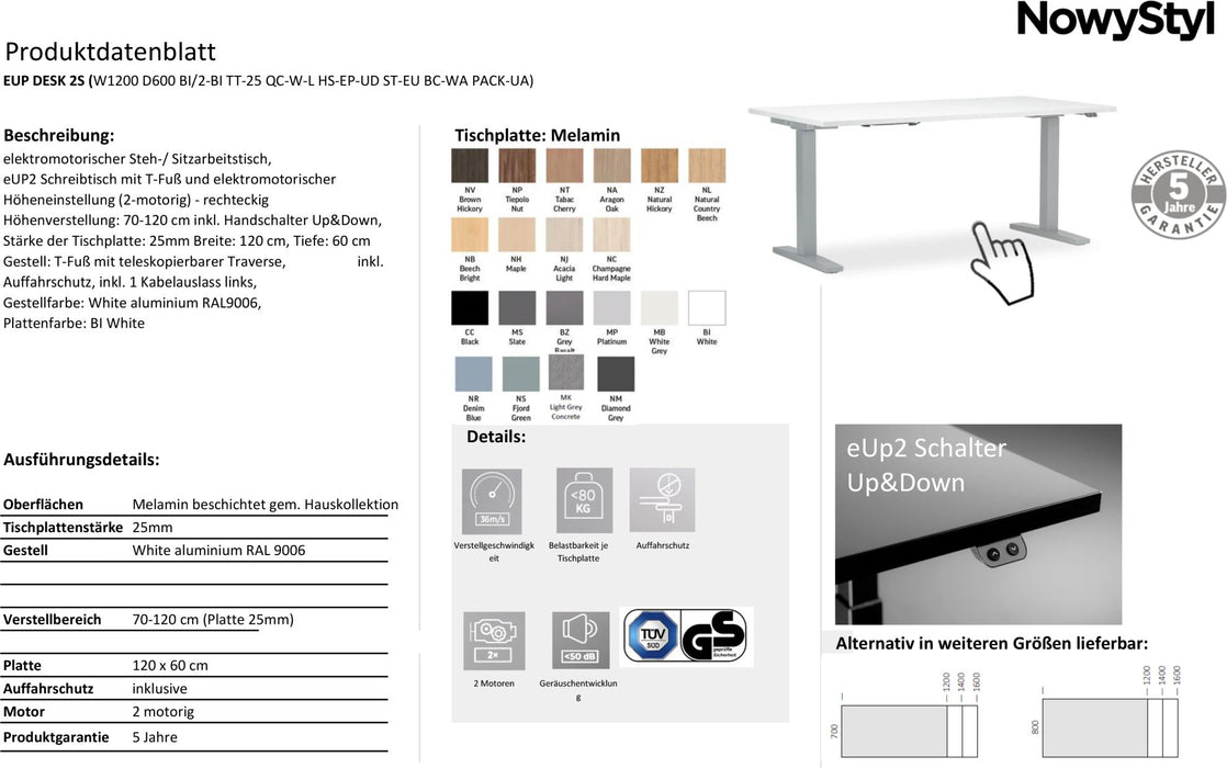 Nowy Styl eUP Desk 25 | Schreibtisch | elektrisch verstellbar | 120 x 60