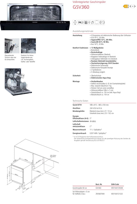 Oranier | GSV360 | Geschirrspüler