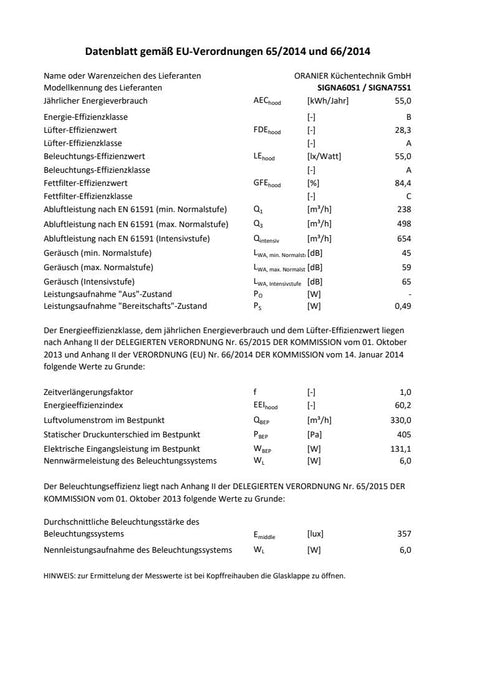 Oranier | SIGNA75S1 | Dunstabzugshaube