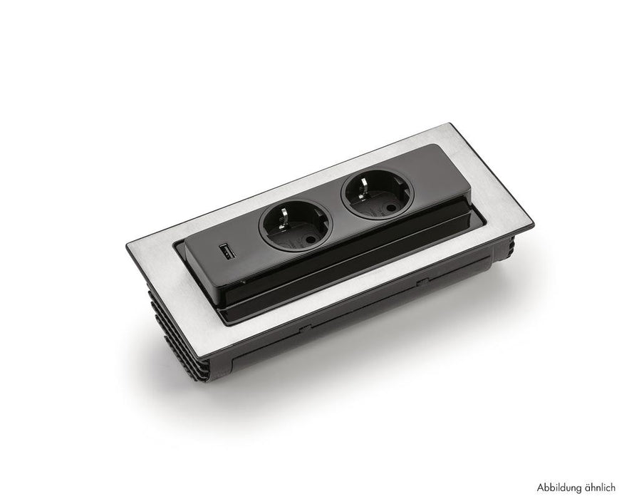 Evoline® BackFlip-USB | Einbausteckdosenelemente | mit schweizer Steckdosen | schwarz lackiert