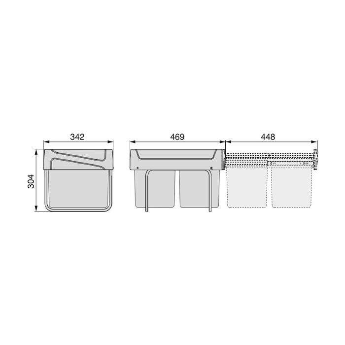 emuca Recyclingbehälter 2x 15L manuell Stahl Kunststoff Anthrazit