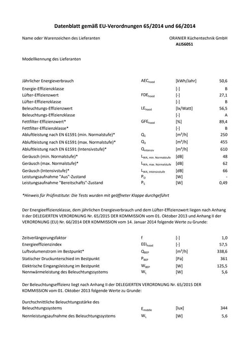 Oranier | ALIS60S1 | Dunstabzugshaube